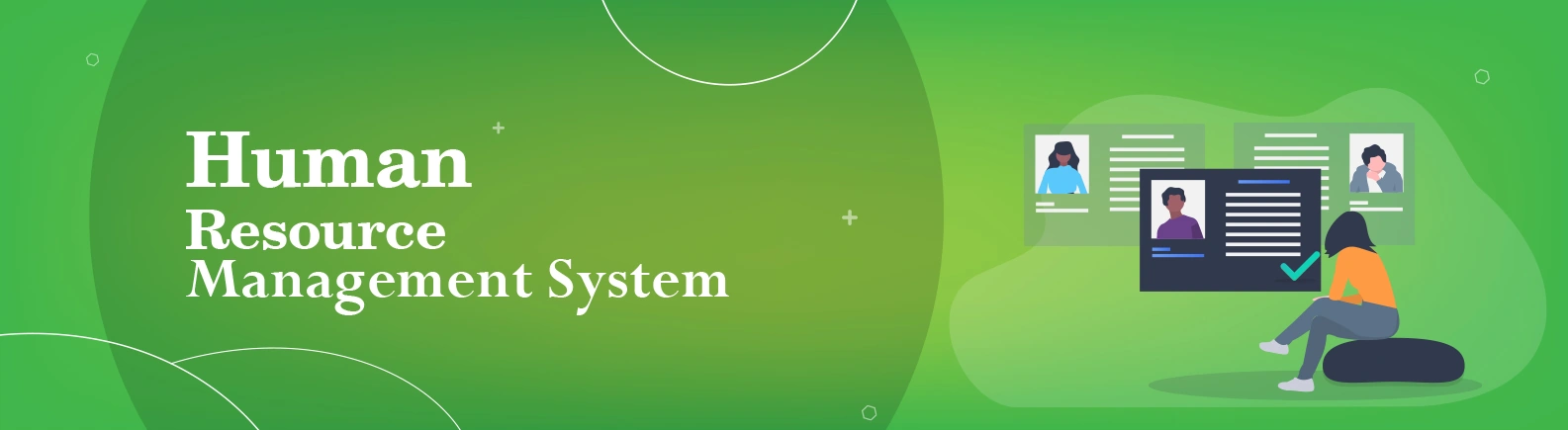 A vector slider of human-resource-system with vector icon of laptop, tablet, men, women.